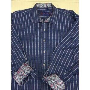 Robert Graham 3XL Mens Shirt Blue Stripe Paisley Flip Cuff Statement Dressy